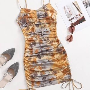 Tie Dye Drawstring Ruched Detail Dress